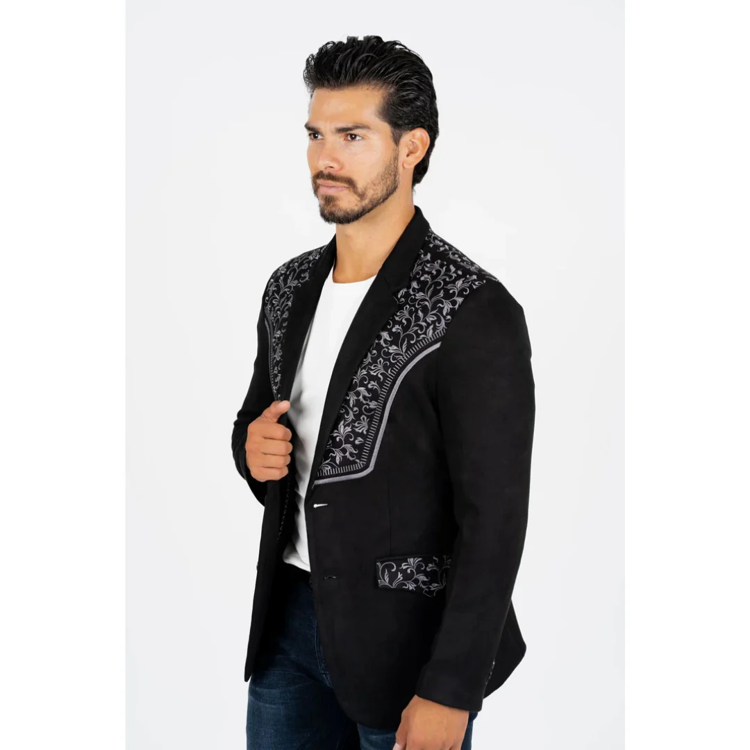 Platini Men’s Black Suede Blazer with Embroidered Detail - Image 5