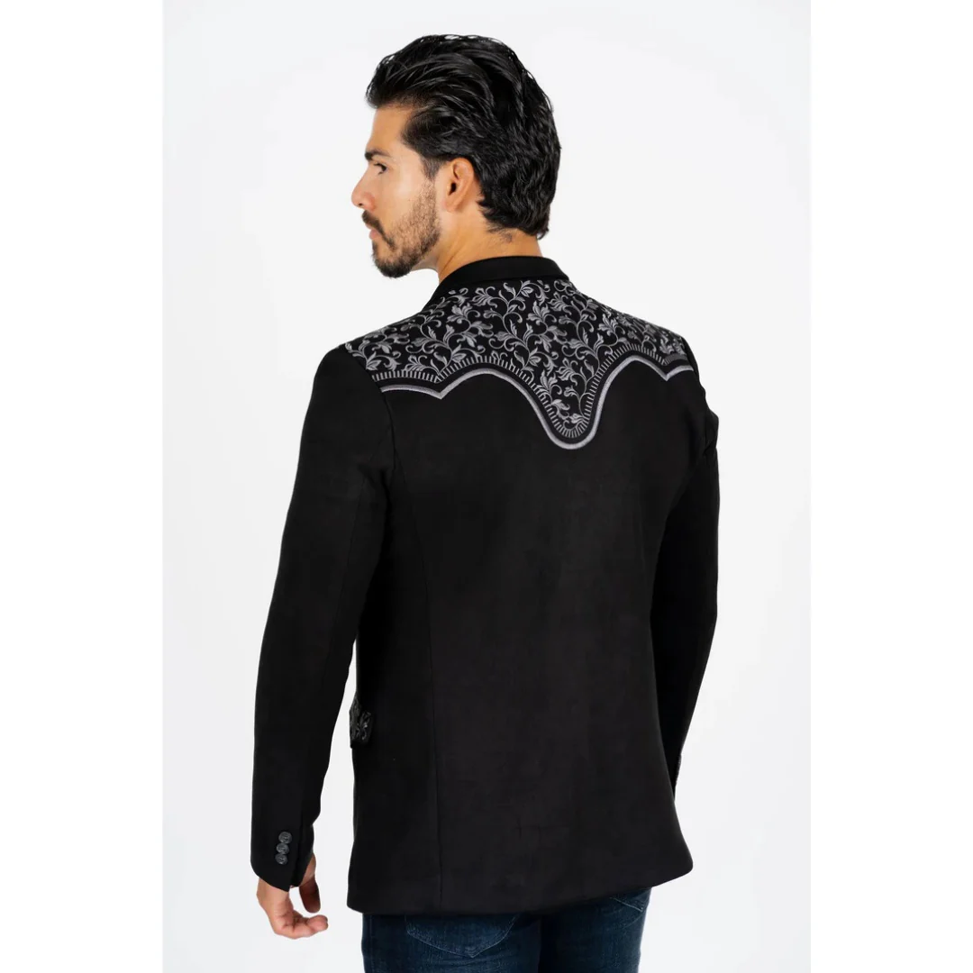 Platini Men’s Black Suede Blazer with Embroidered Detail - Image 6