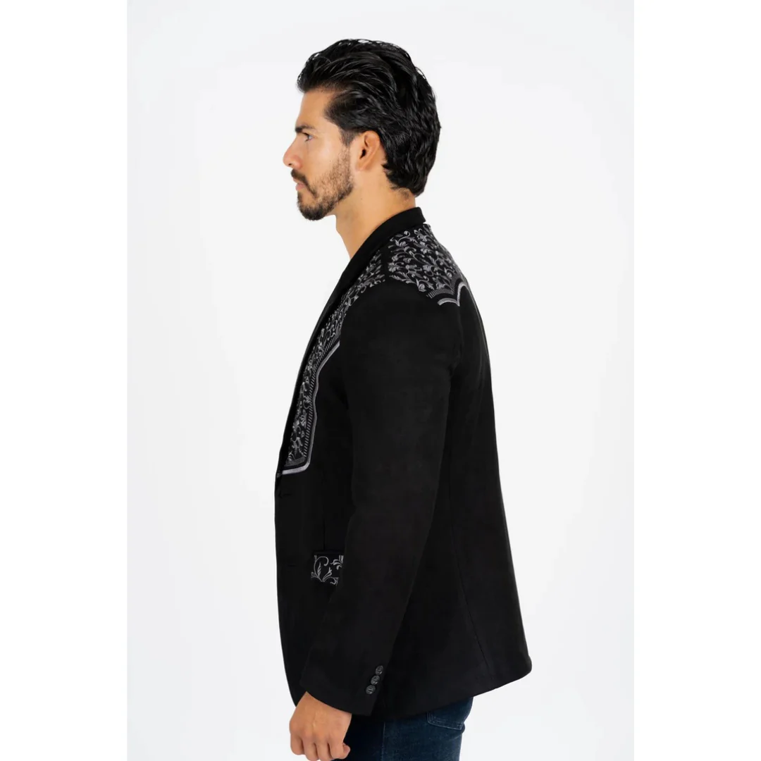 Platini Men’s Black Suede Blazer with Embroidered Detail - Image 7