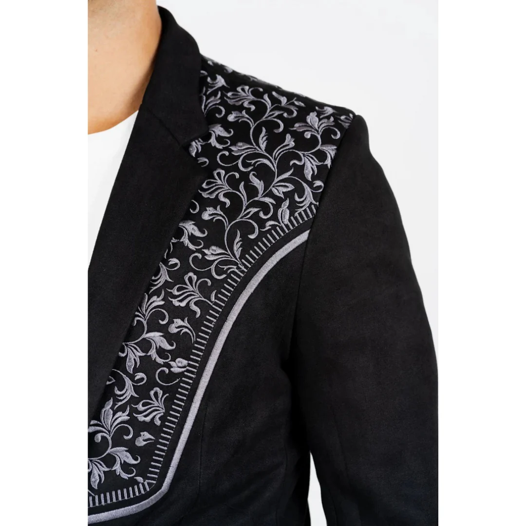 Platini Men’s Black Suede Blazer with Embroidered Detail - Image 8