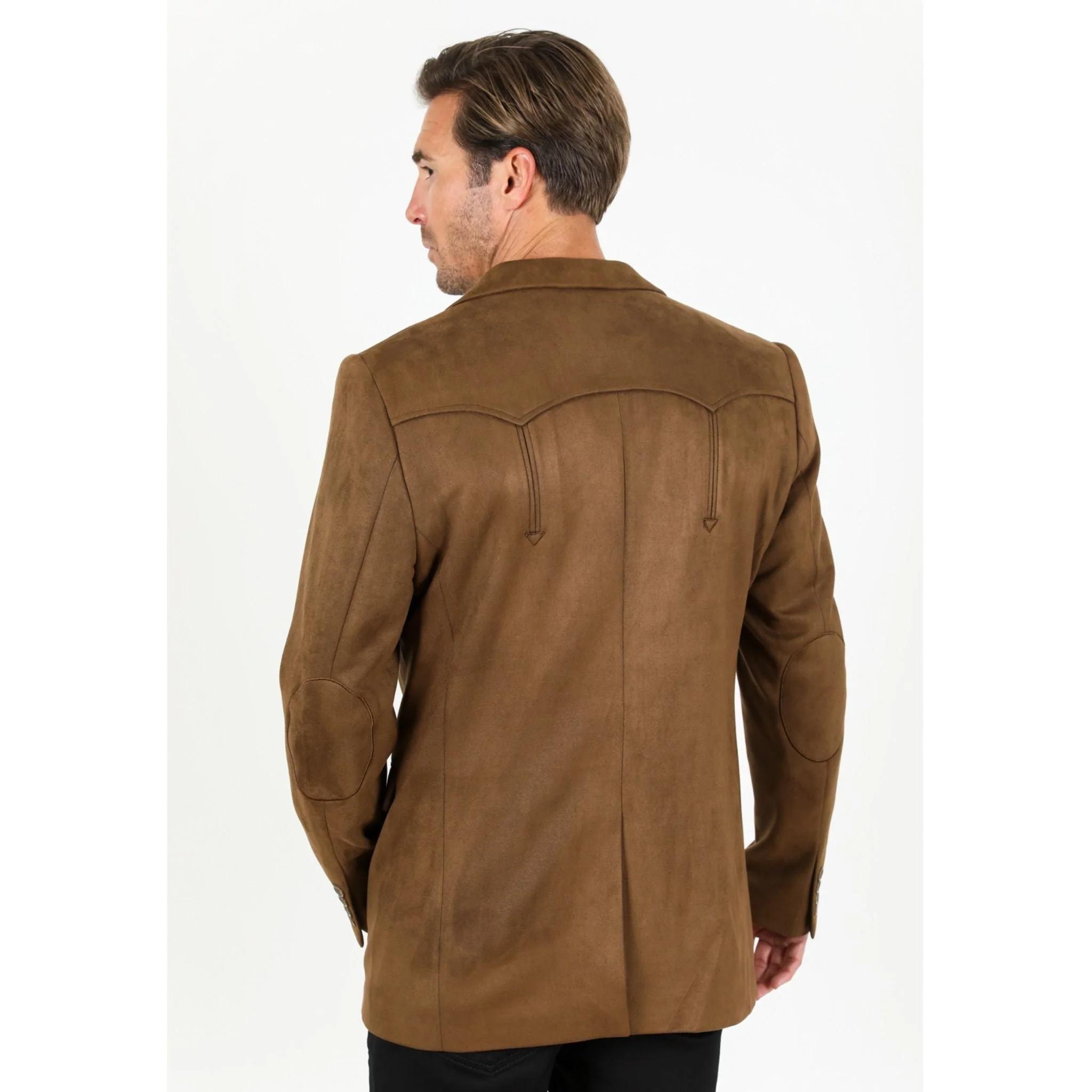 Platini Men’s Brown Faux Suede Double Button Blazer Jacket - Image 3