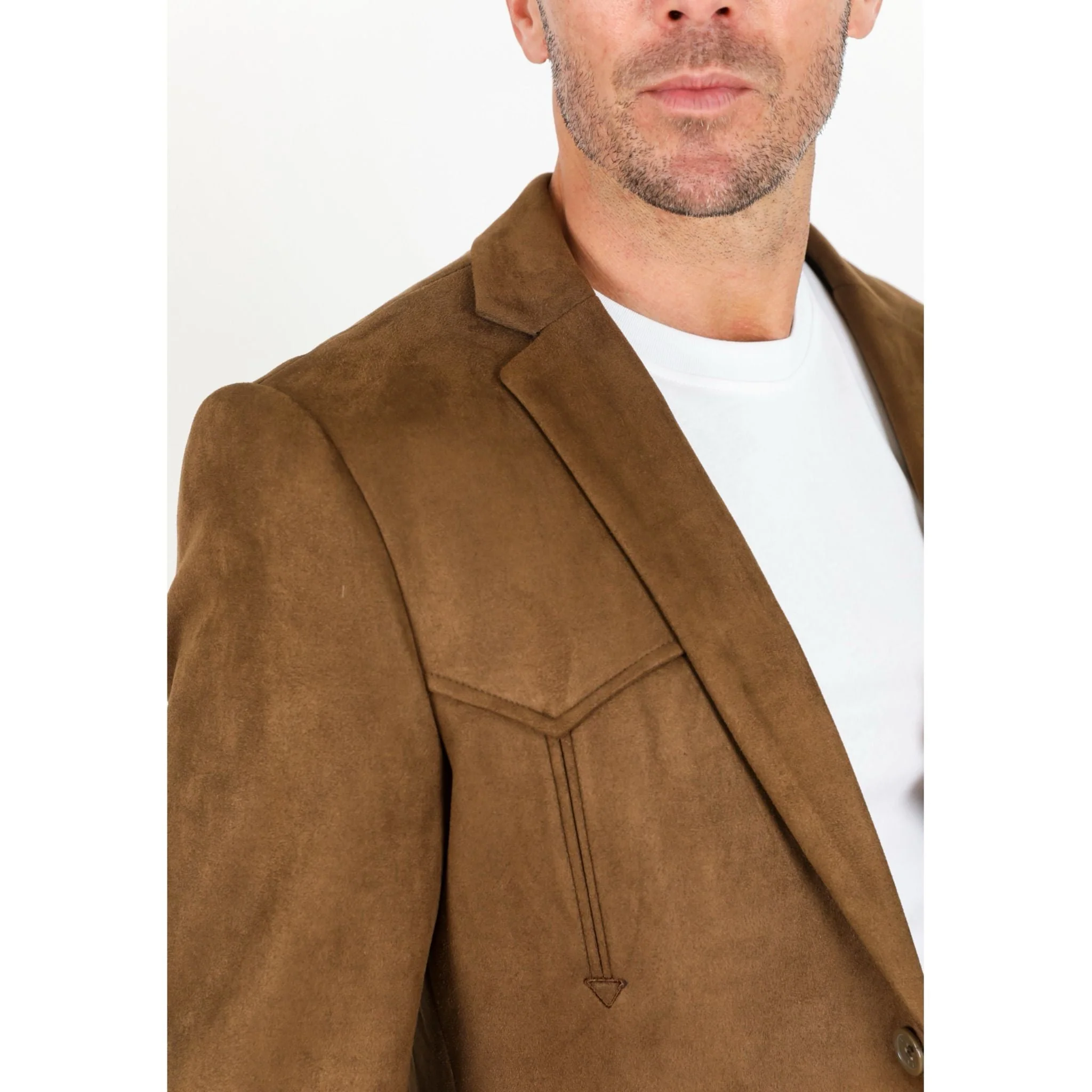 Platini Men’s Brown Faux Suede Double Button Blazer Jacket - Image 4