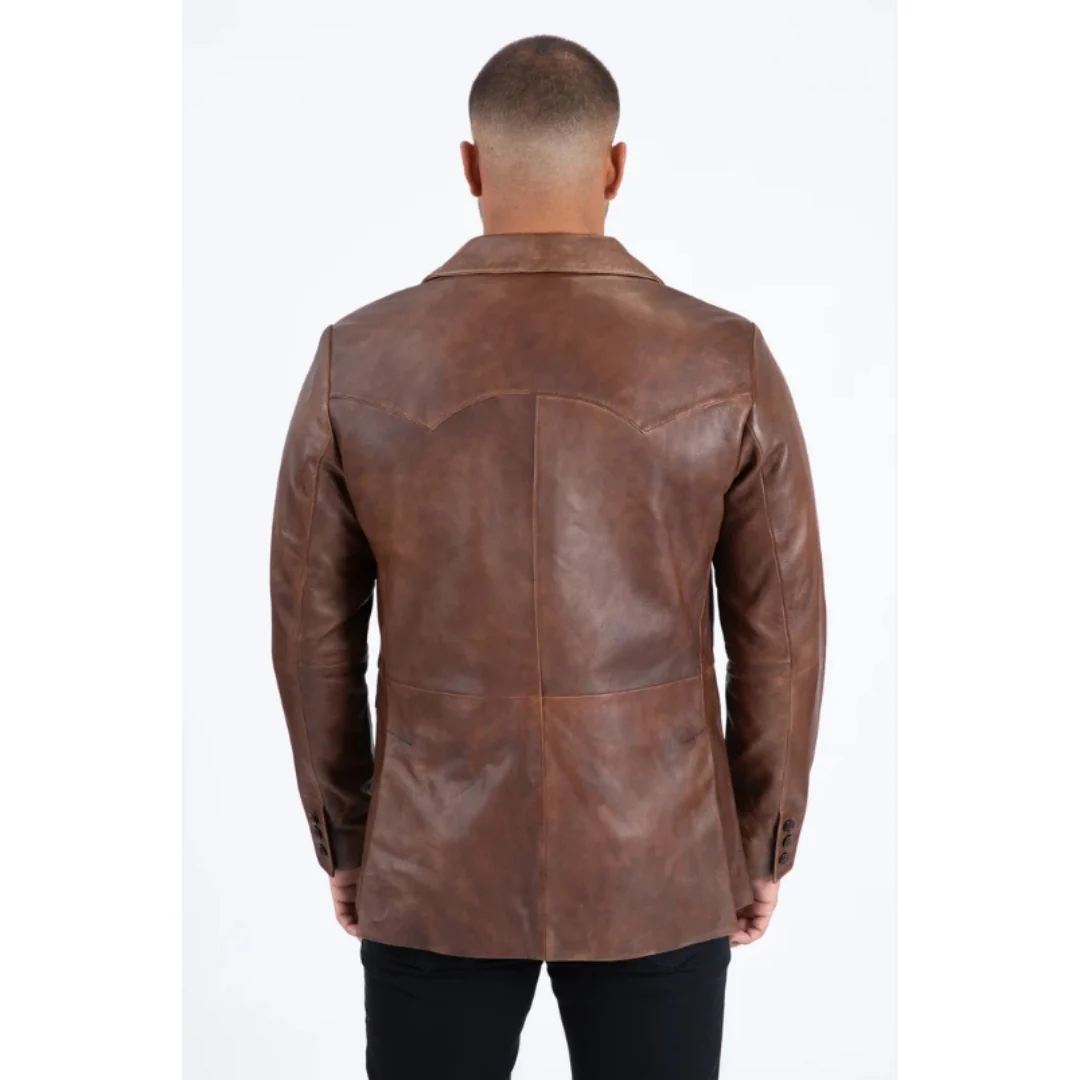 Platini Men’s Classic Brown Genuine Leather Blazer - Image 2