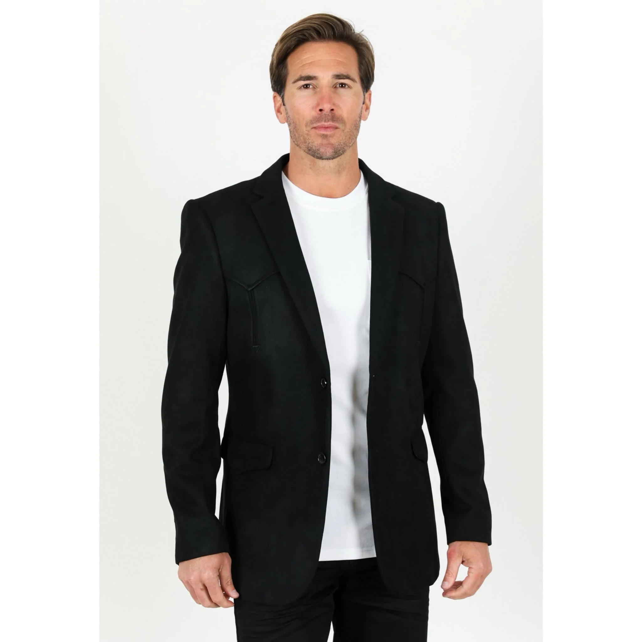Platini Men’s Formal Black Faux Suede Double-Breasted Blazer Jacket