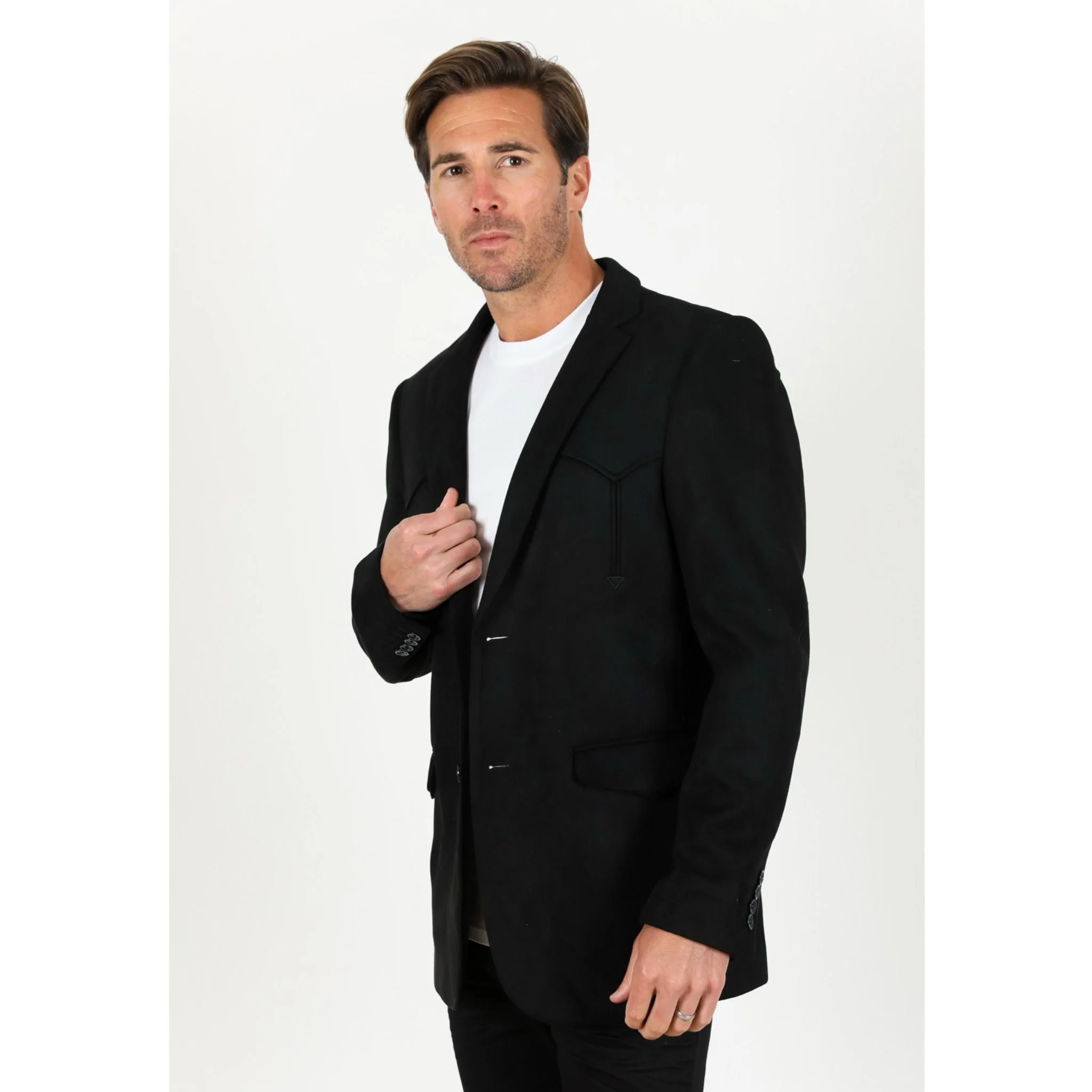 Platini Men’s Formal Black Faux Suede Double-Breasted Blazer Jacket - Image 2