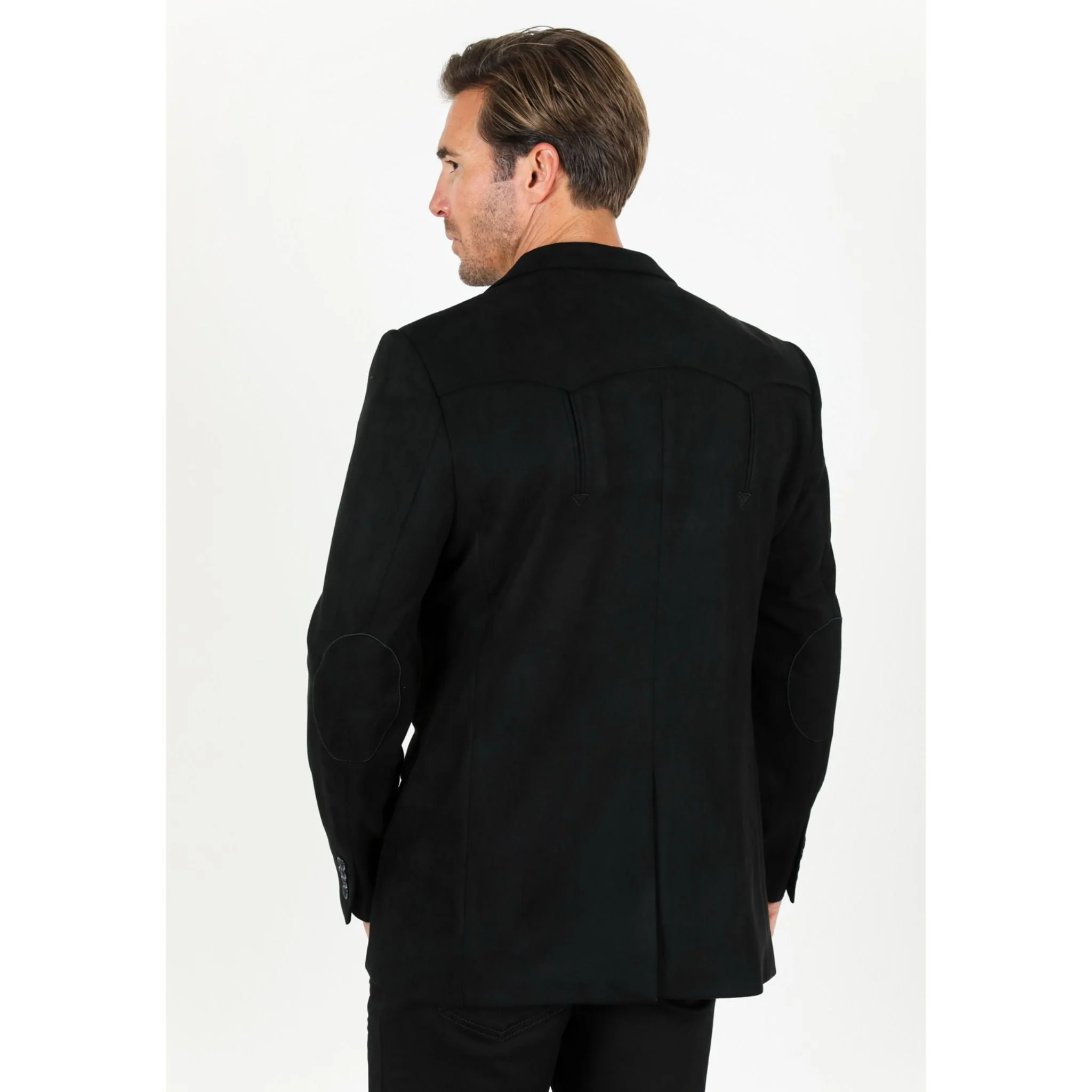 Platini Men’s Formal Black Faux Suede Double-Breasted Blazer Jacket - Image 3
