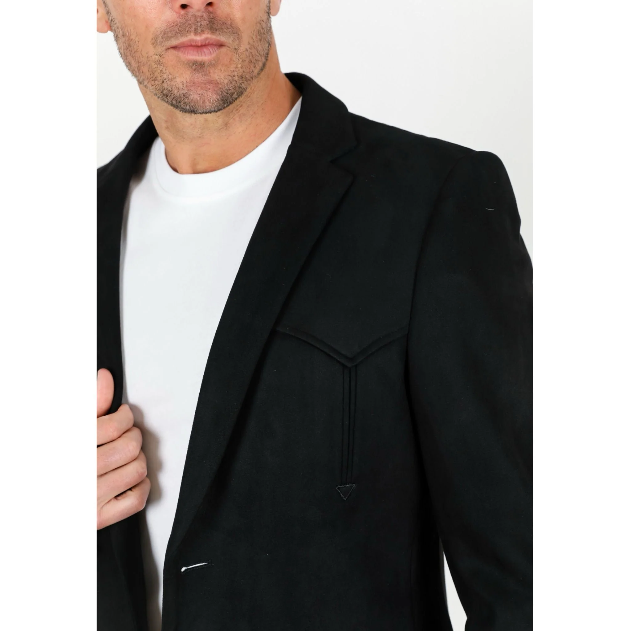 Platini Men’s Formal Black Faux Suede Double-Breasted Blazer Jacket - Image 4