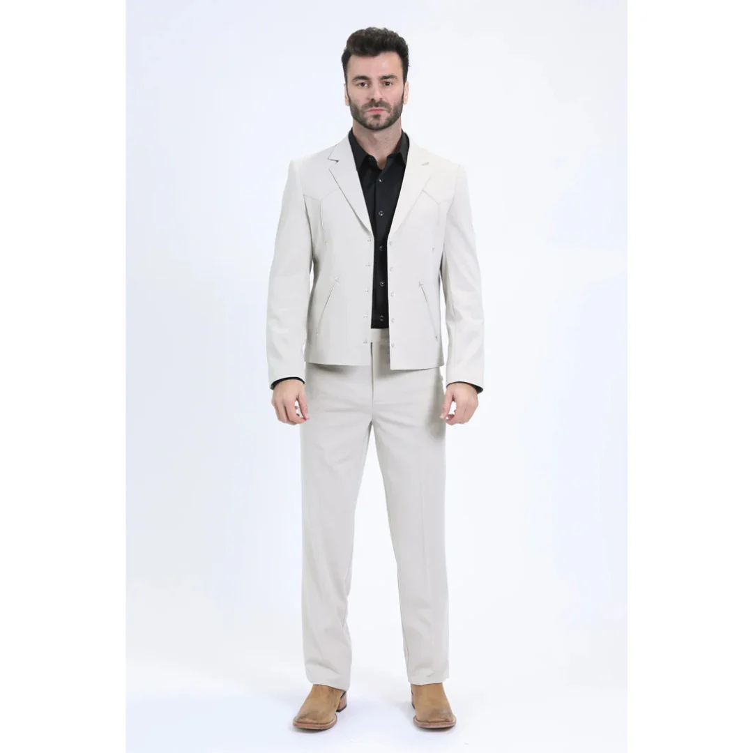 Platini Mens Off White Western-Inspired Sport Suit