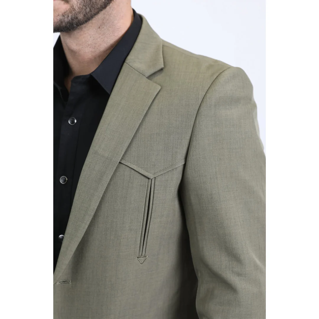 Platini Men’s Olive Western Double Button Blazer Jacket - Image 4