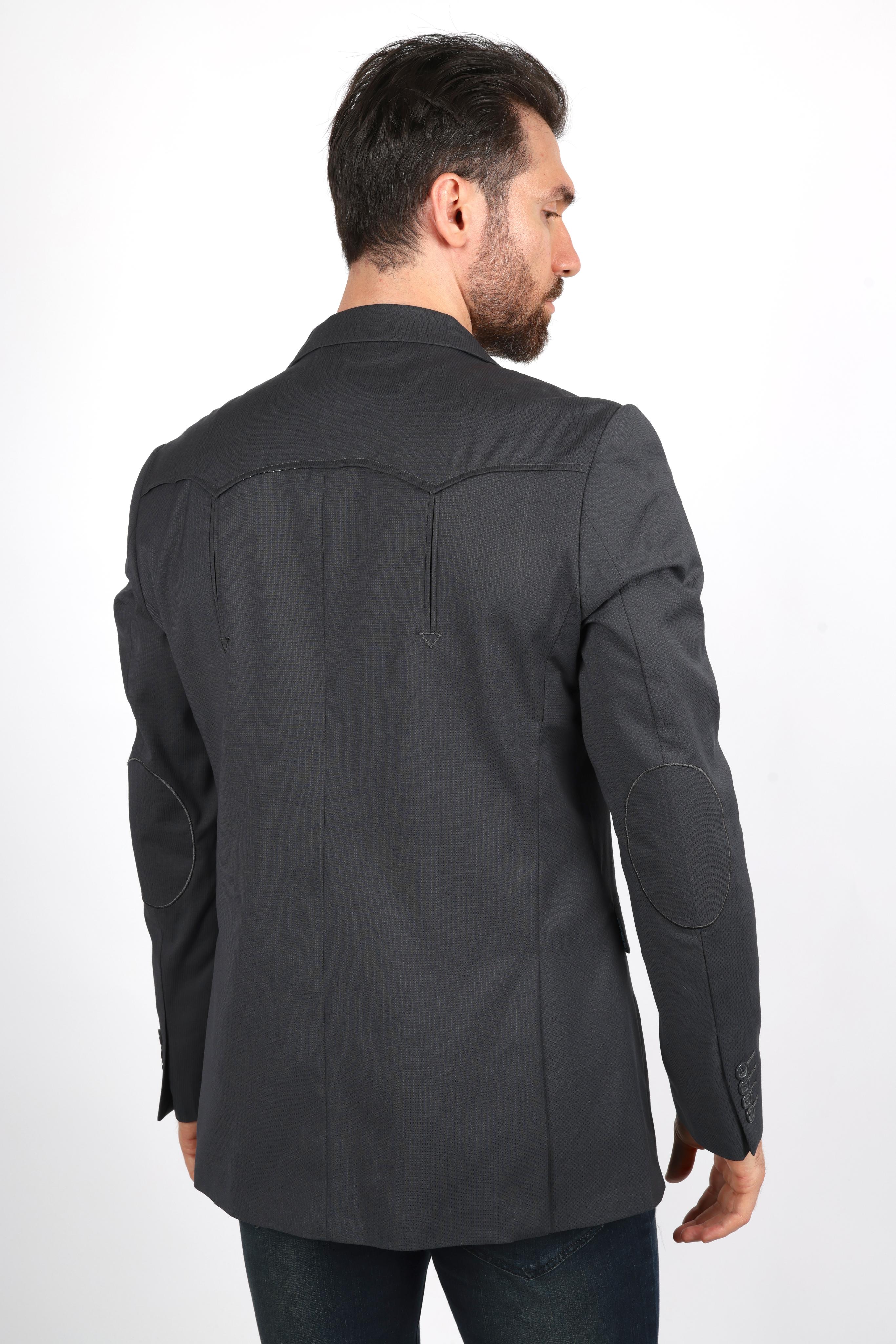 Platini Men’s Western Style Sport Coat with Elbow Patches – Charcoal Black - Image 3