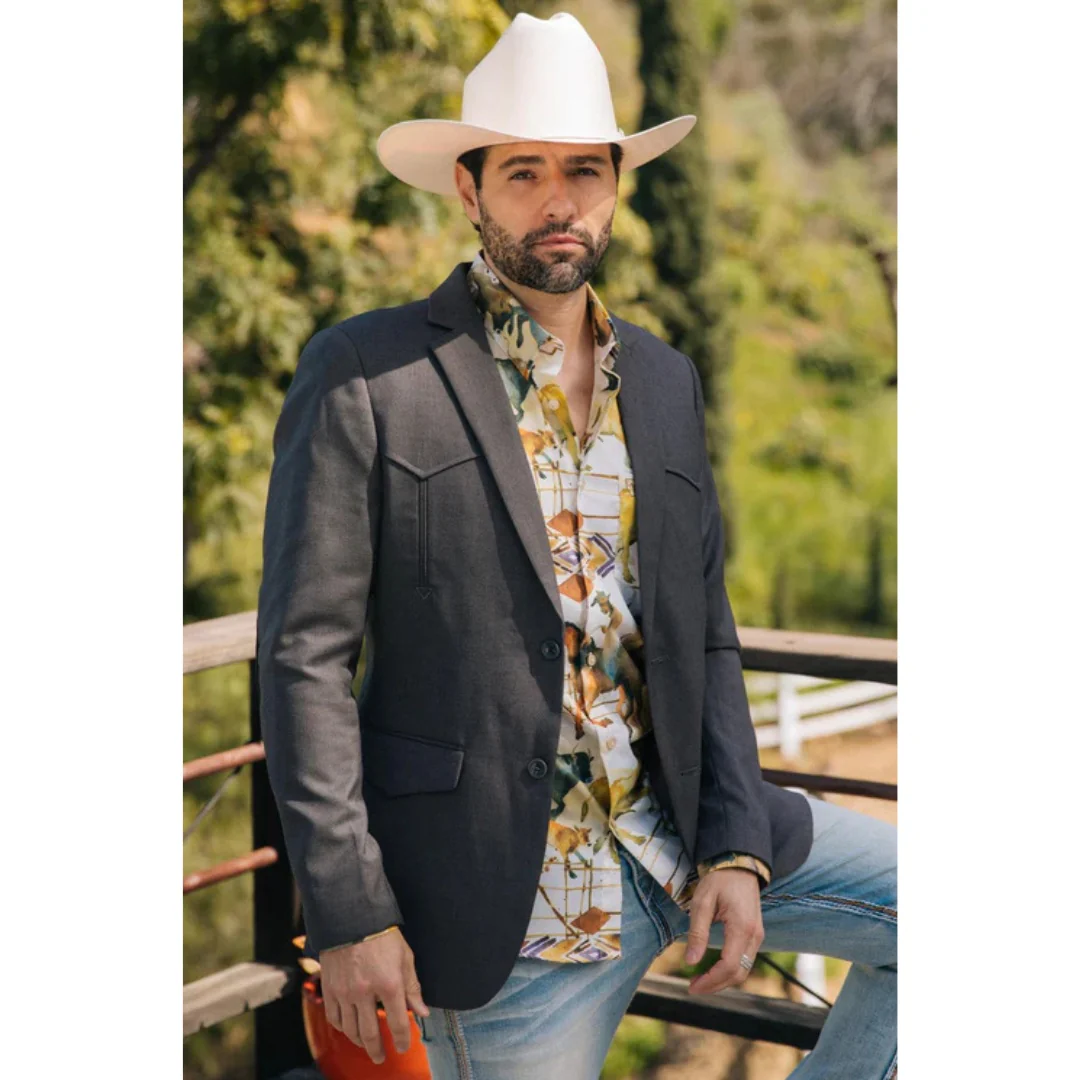 Platini Men’s Western Style Sport Coat with Elbow Patches – Charcoal Black - Image 8