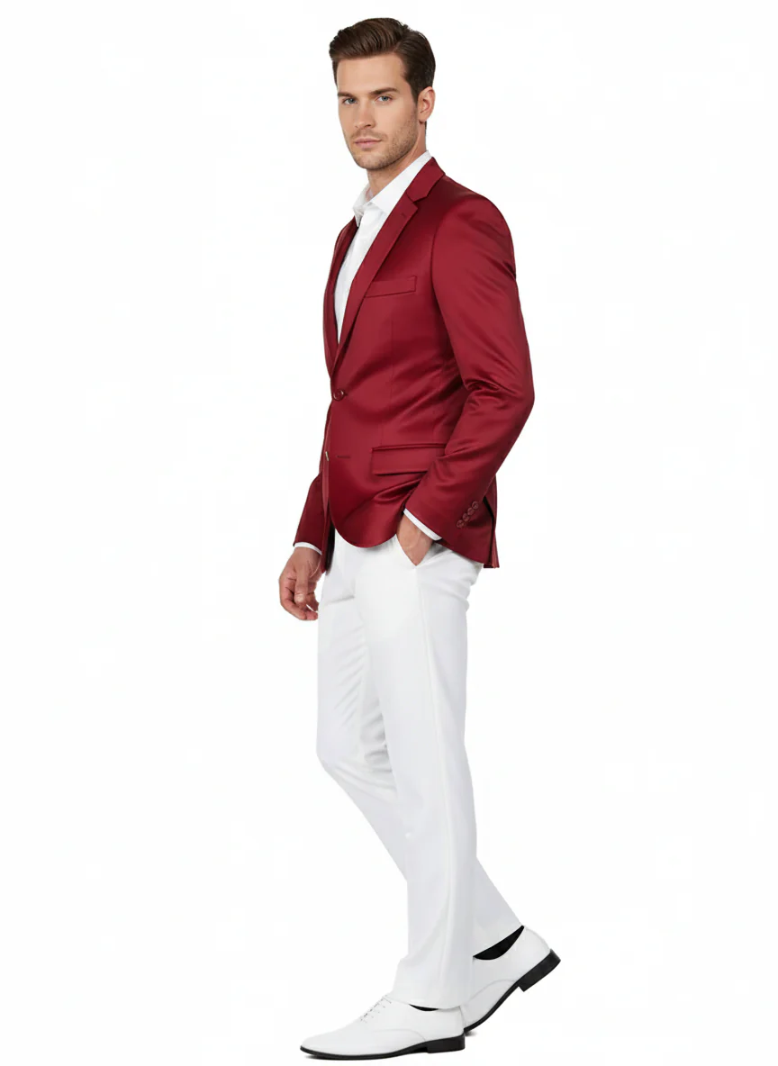 Premium Men's Burgundy  Satin Slim Fit Blazer – Elegant Party & Wedding Suit Jacket in Maroon Wine Color - Image 2