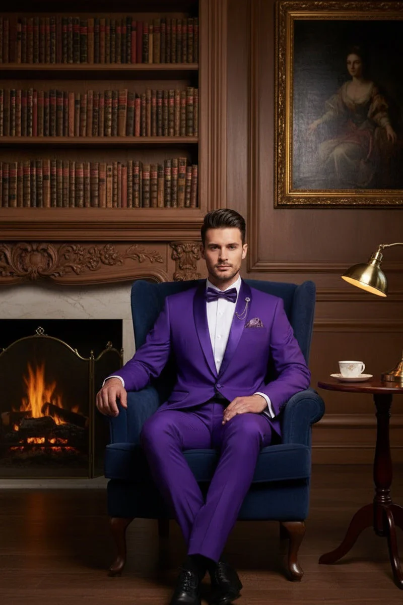 Premium Royal Purple Shawl Lapel Tuxedo – Spectrum 1 Button Formal Set - Image 10