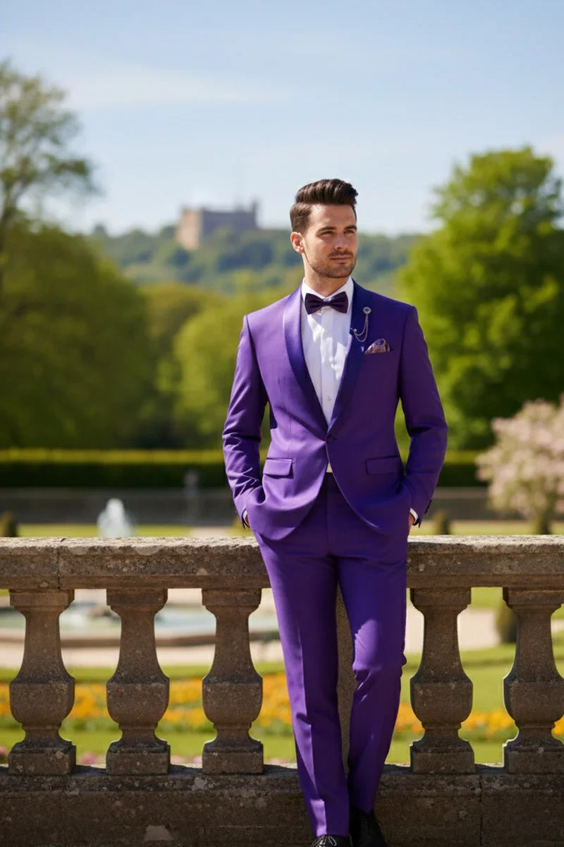 Premium Royal Purple Shawl Lapel Tuxedo – Spectrum 1 Button Formal Set - Image 4