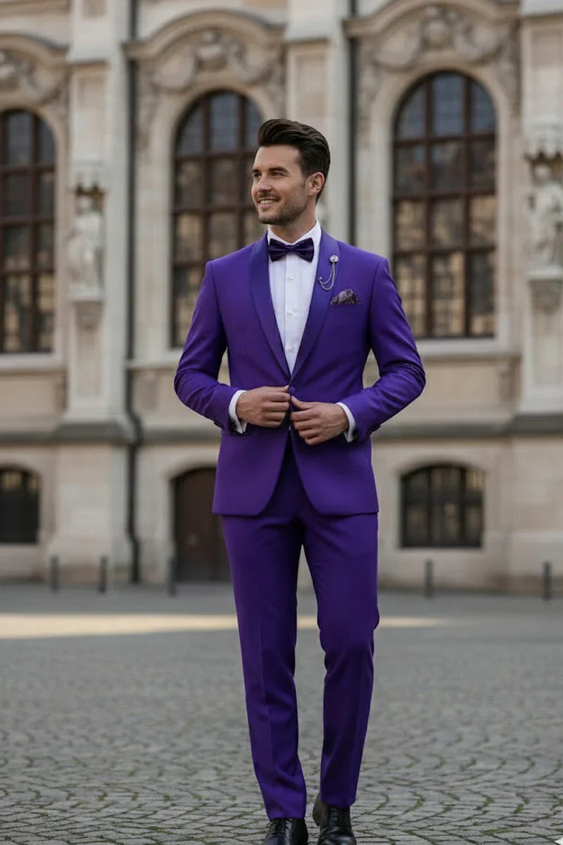 Premium Royal Purple Shawl Lapel Tuxedo – Spectrum 1 Button Formal Set - Image 6