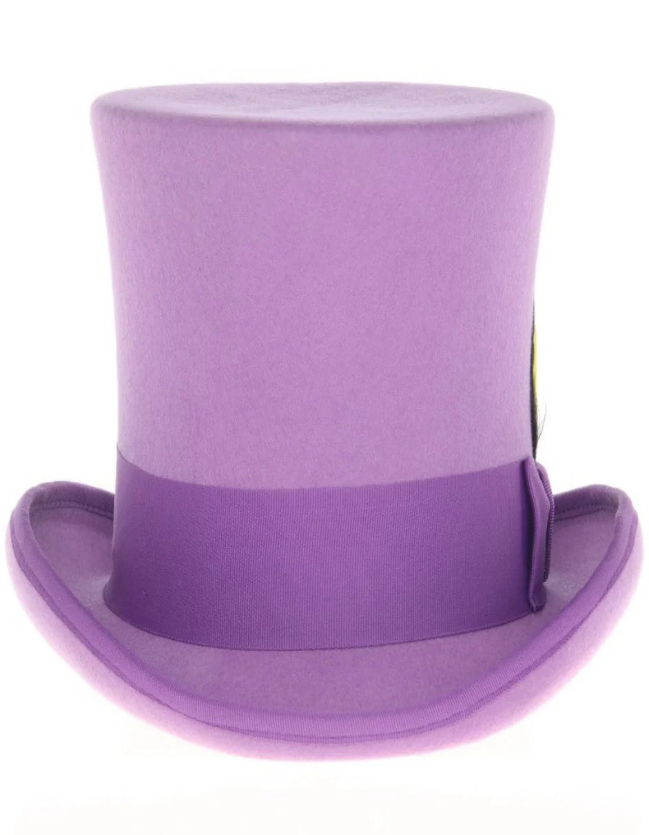 Purple Dress Hat 1920s Fedora Style - Men's Tall 100% Wool Dress Top Hat in Purple - Image 3