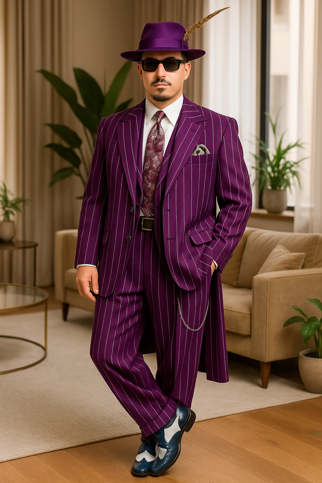 Purple Pinstripe Zoot Suit  3 Piece 1920s/1930s Gangster Outfit (Jacket and Pants and Vest)  Vintage Fashion - Image 3