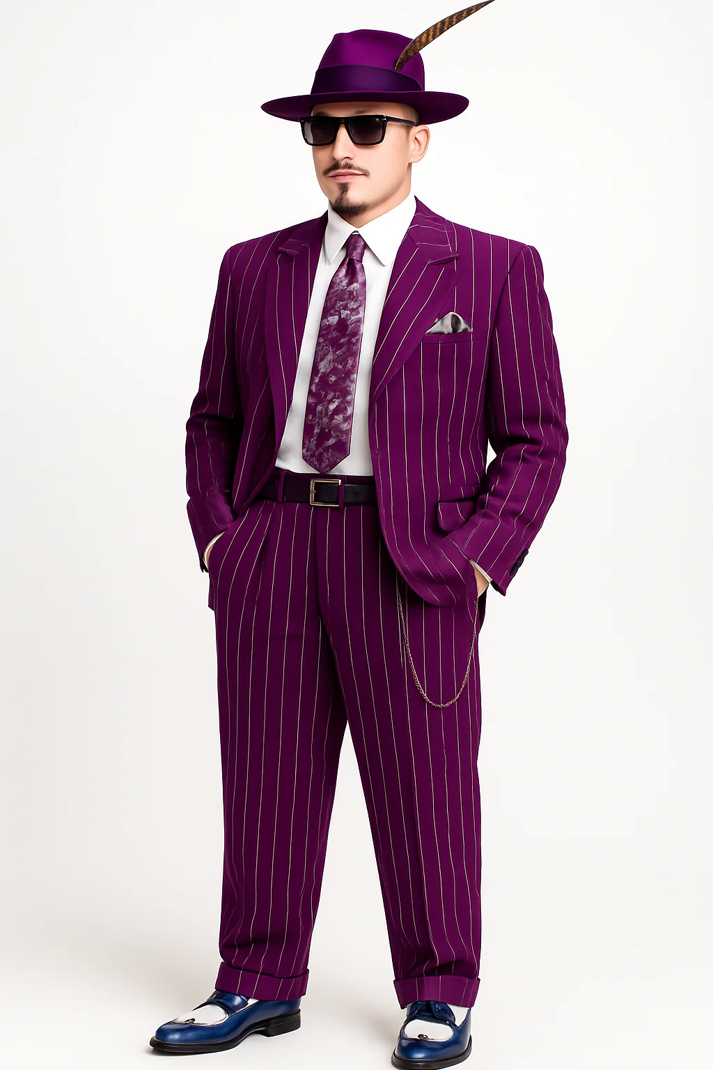 Purple Pinstripe Zoot Suit  3 Piece 1920s/1930s Gangster Outfit (Jacket and Pants and Vest)  Vintage Fashion - Image 4