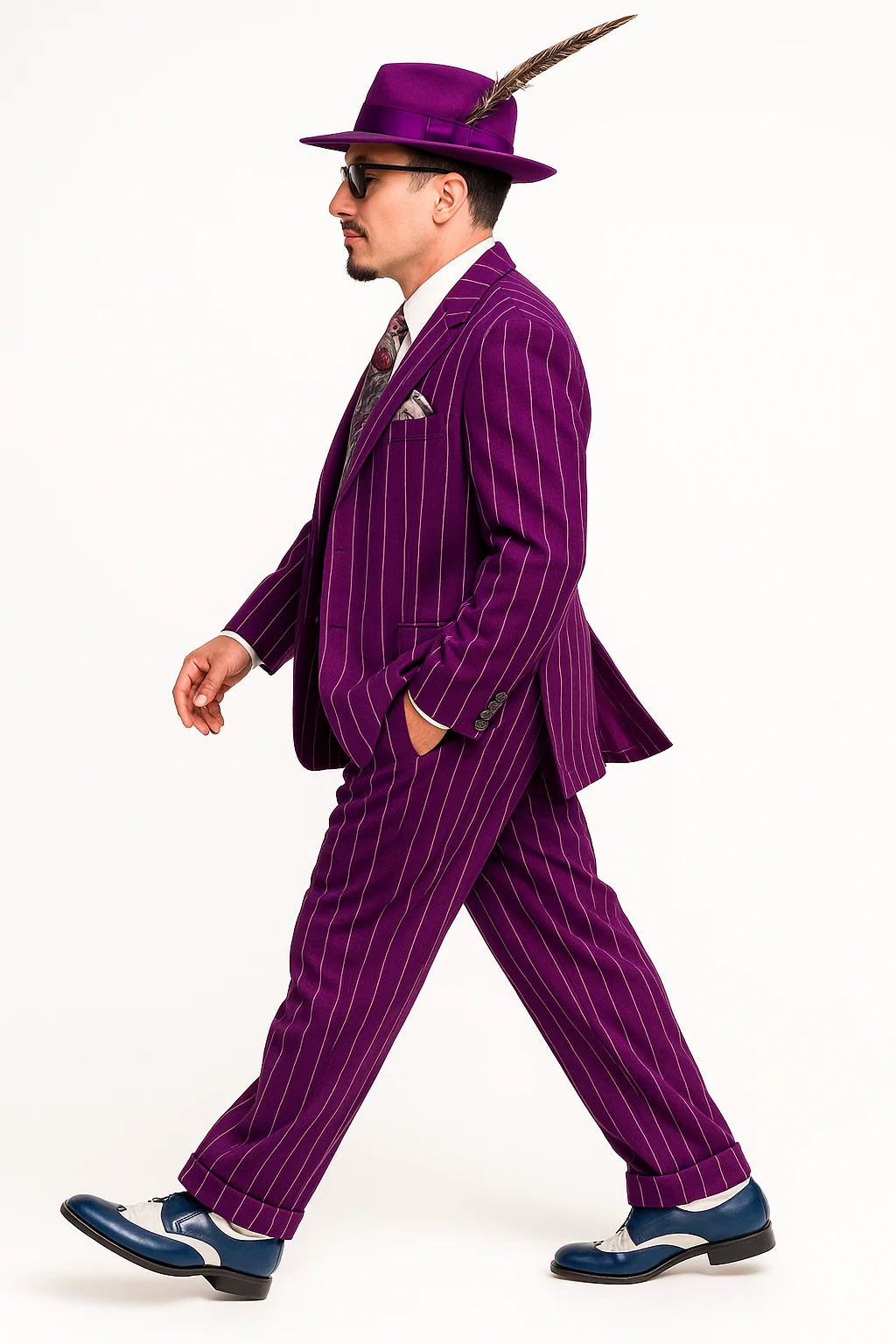 Purple Pinstripe Zoot Suit  3 Piece 1920s/1930s Gangster Outfit (Jacket and Pants and Vest)  Vintage Fashion - Image 5