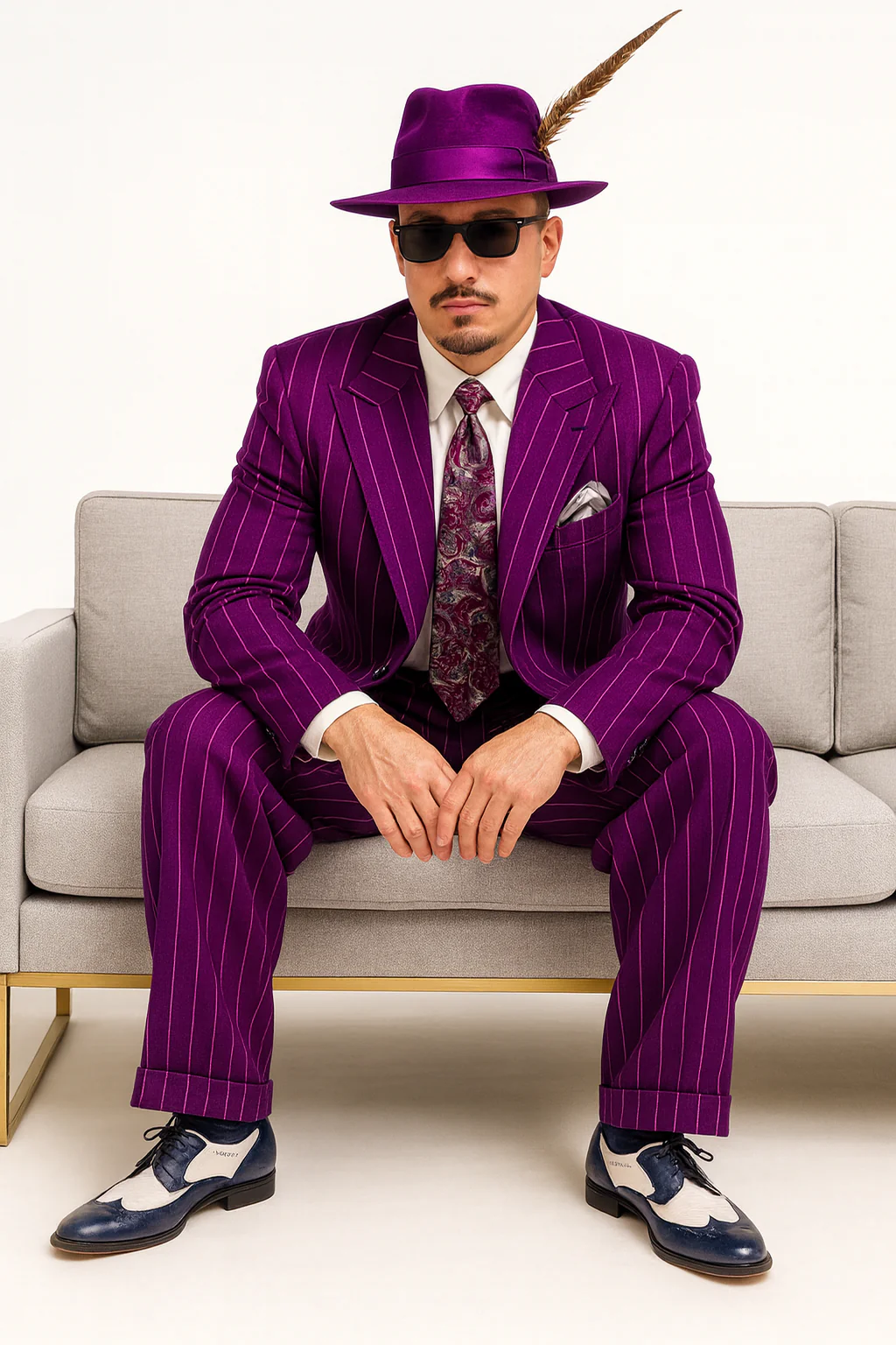 Purple Pinstripe Zoot Suit  3 Piece 1920s/1930s Gangster Outfit (Jacket and Pants and Vest)  Vintage Fashion - Image 6