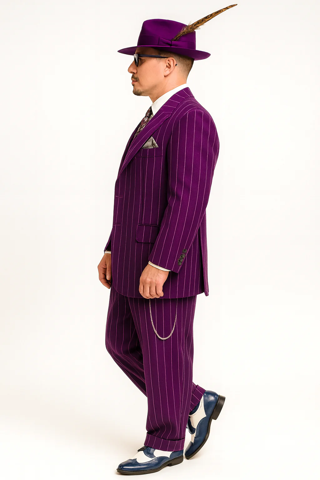 Purple Pinstripe Zoot Suit  3 Piece 1920s/1930s Gangster Outfit (Jacket and Pants and Vest)  Vintage Fashion - Image 7