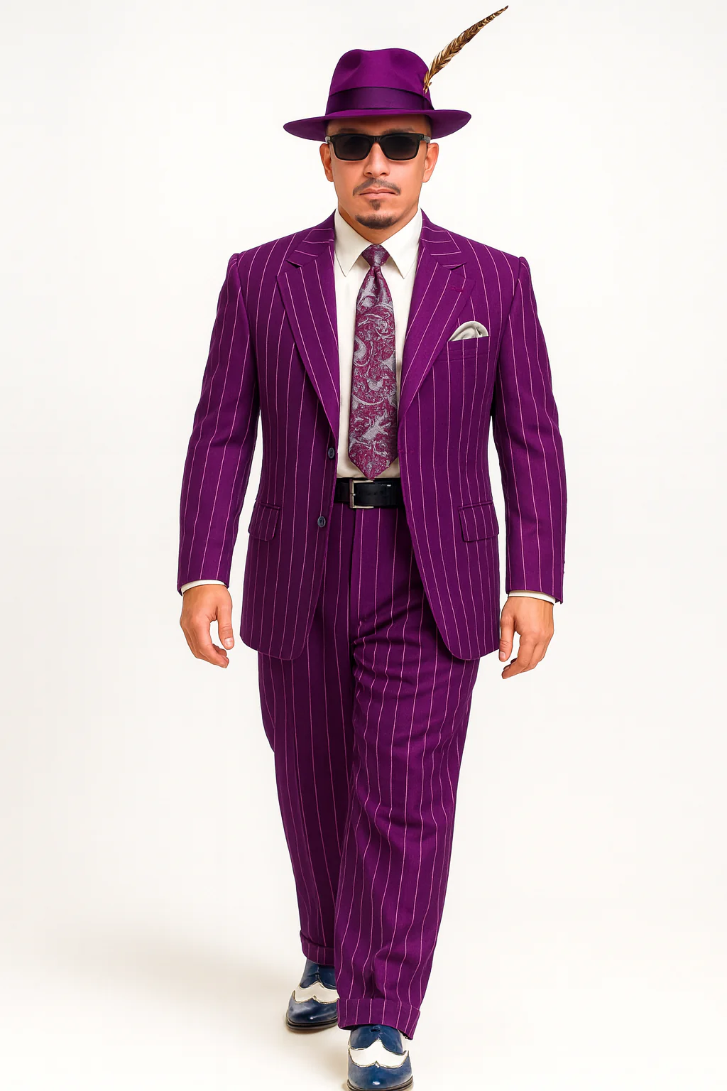 Purple Pinstripe Zoot Suit  3 Piece 1920s/1930s Gangster Outfit (Jacket and Pants and Vest)  Vintage Fashion - Image 9