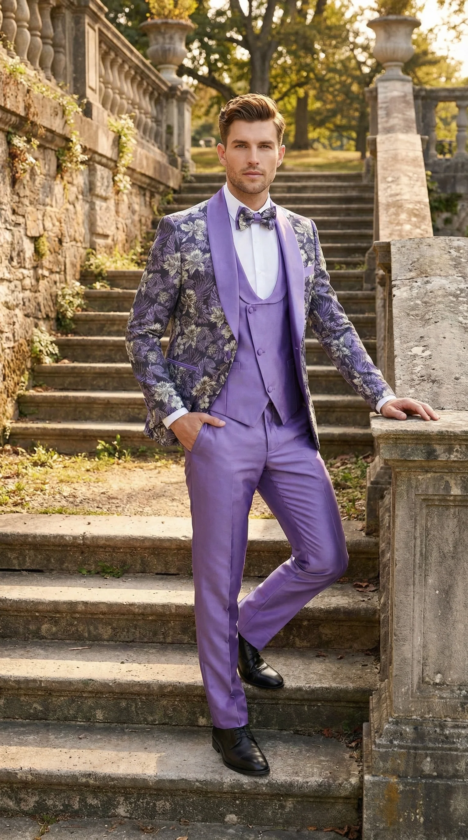 Men’s Purple Floral Prom Suit with Shawl Lapel – Luxury Formal Tuxedo Outfit for Prom, Wedding and Special Events - Image 10