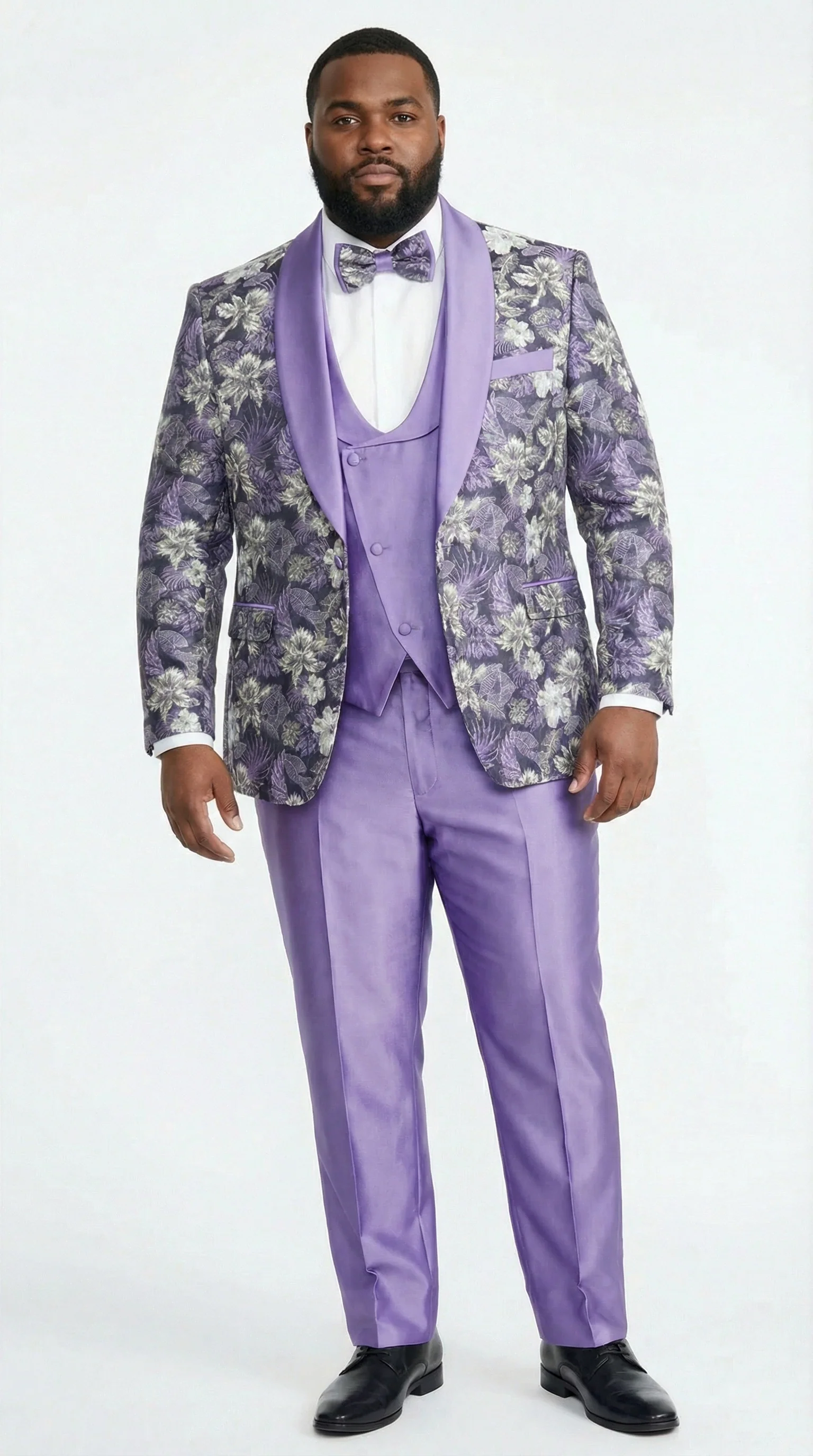Men’s Purple Floral Prom Suit with Shawl Lapel – Luxury Formal Tuxedo Outfit for Prom, Wedding and Special Events - Image 5