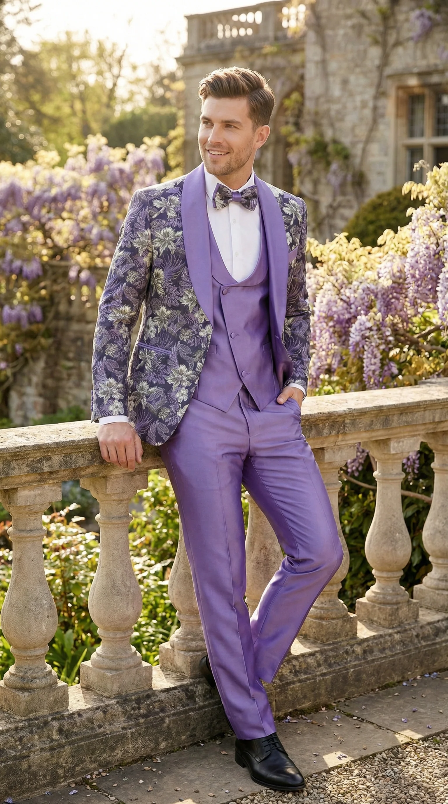 Men’s Purple Floral Prom Suit with Shawl Lapel – Luxury Formal Tuxedo Outfit for Prom, Wedding and Special Events - Image 8