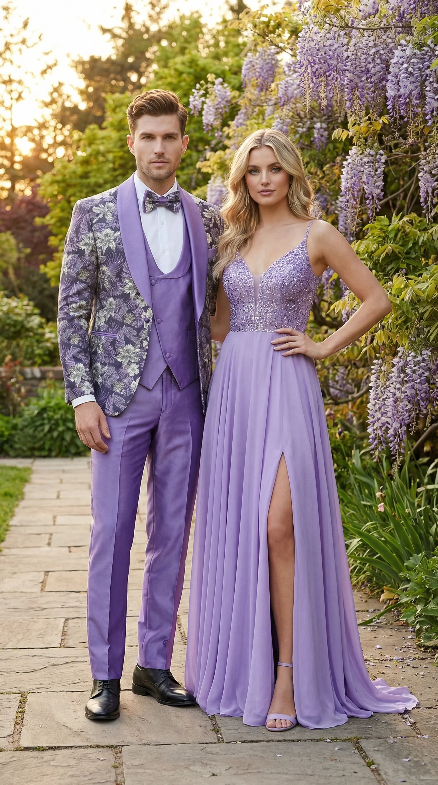 Men’s Purple Floral Prom Suit with Shawl Lapel – Luxury Formal Tuxedo Outfit for Prom, Wedding and Special Events - Image 9