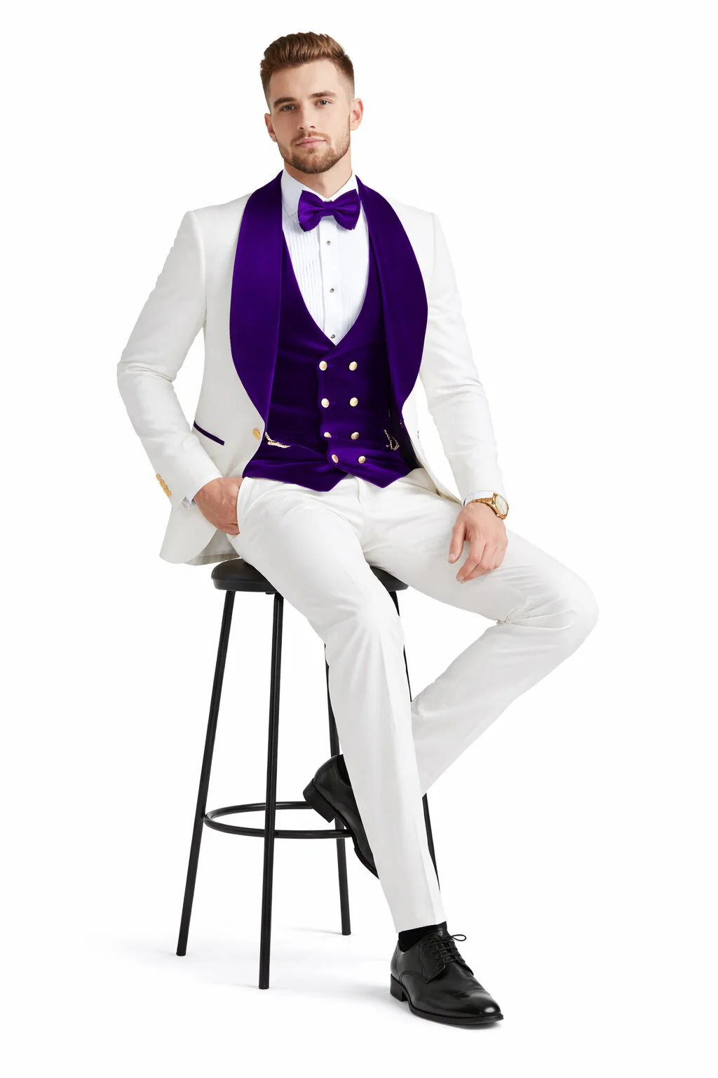 Purple Prom Suit - Purple Prom Outfit -White and Purple Prom  Tuxedo - Image 4