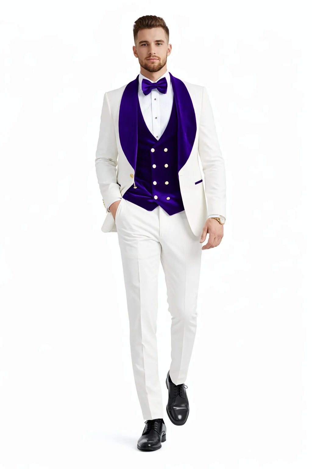 Purple Prom Suit - Purple Prom Outfit -White and Purple Prom  Tuxedo - Image 5