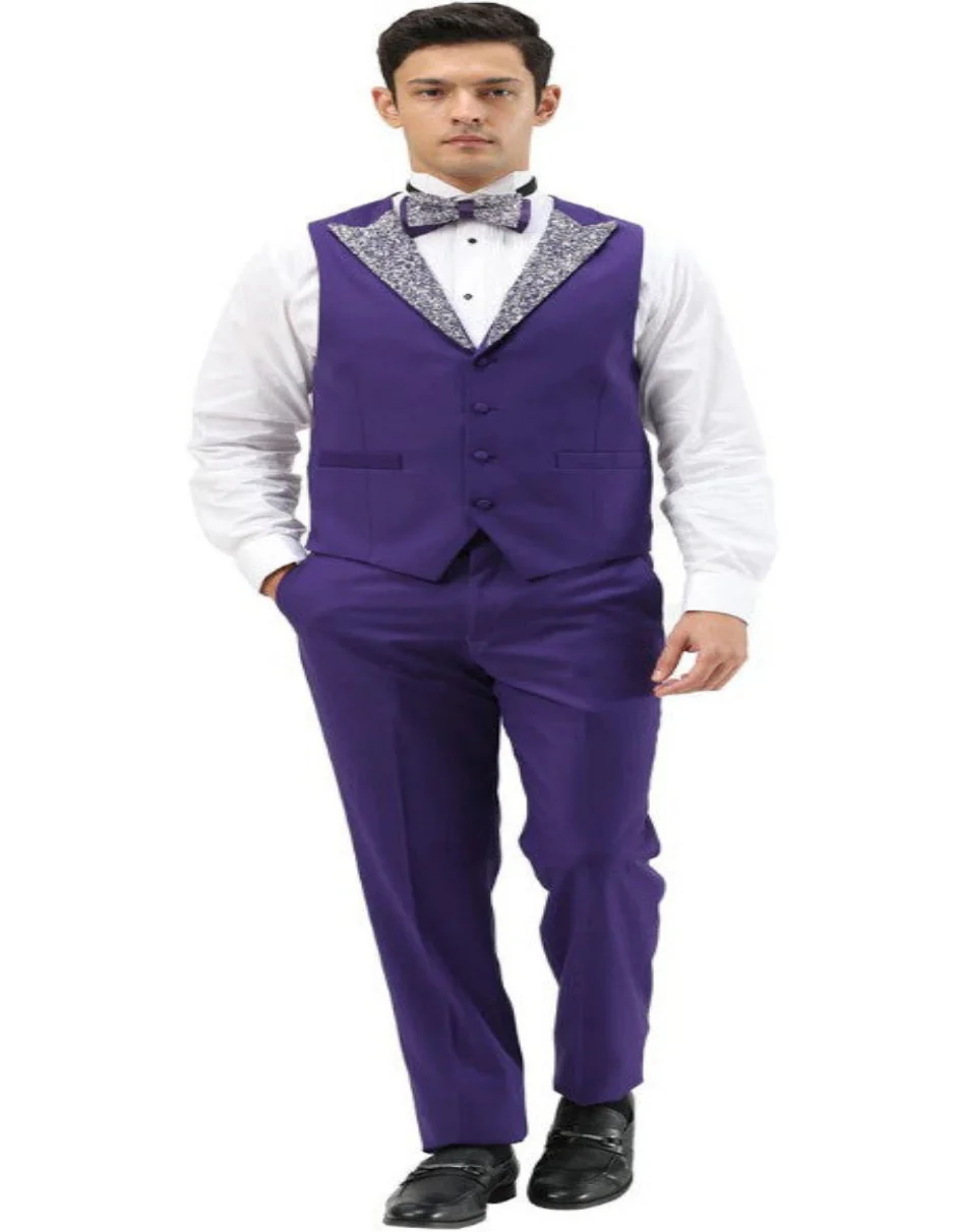 Purple Prom Tuxedo - Perfect Wedding Suit Vested Rhinestone sequin Lapelled - Image 2