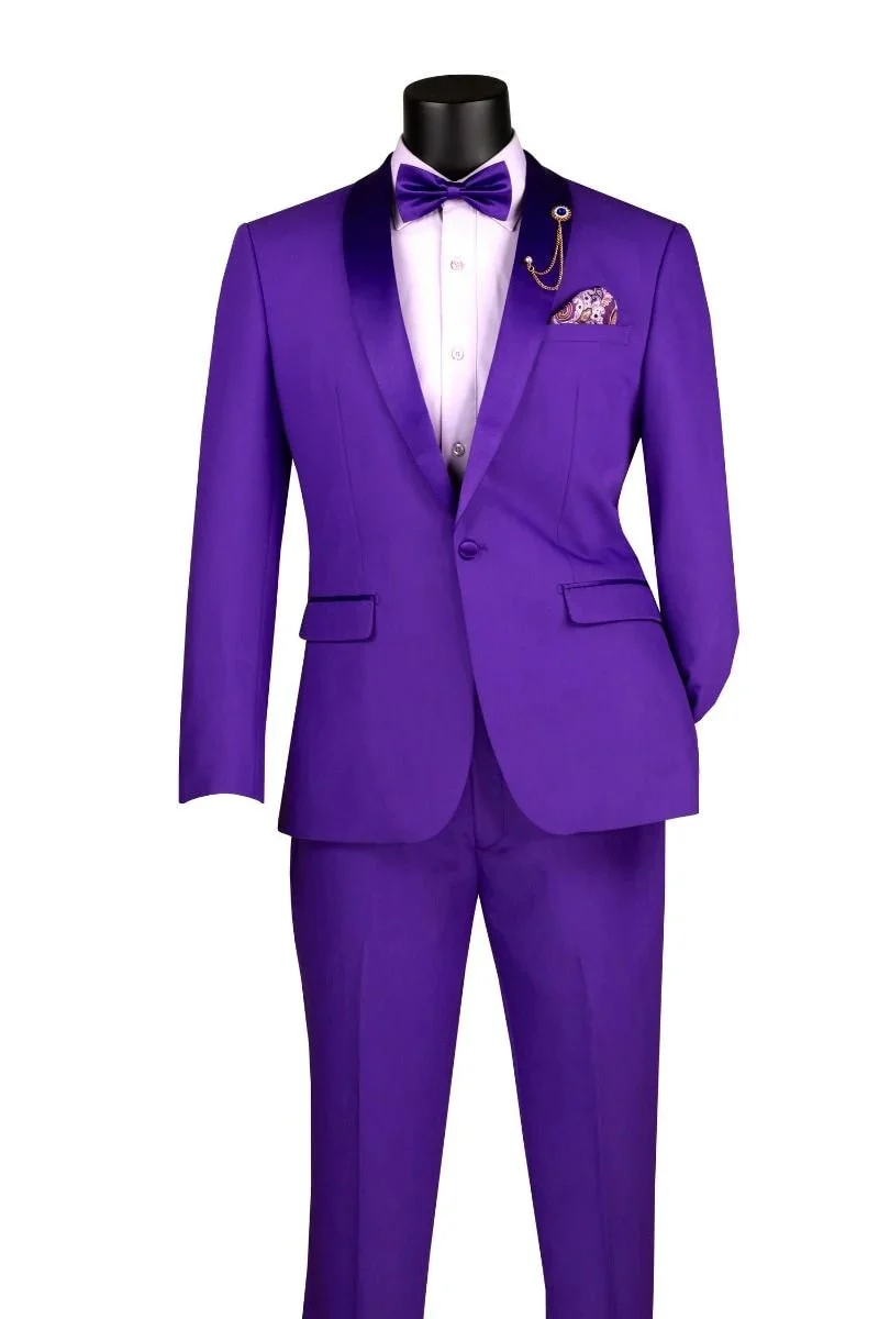 Purple Tuxedo Suit for Men ƒ?? Stylish Two-Piece Prom and Wedding Suit with Matching Satin Lapel - Image 3