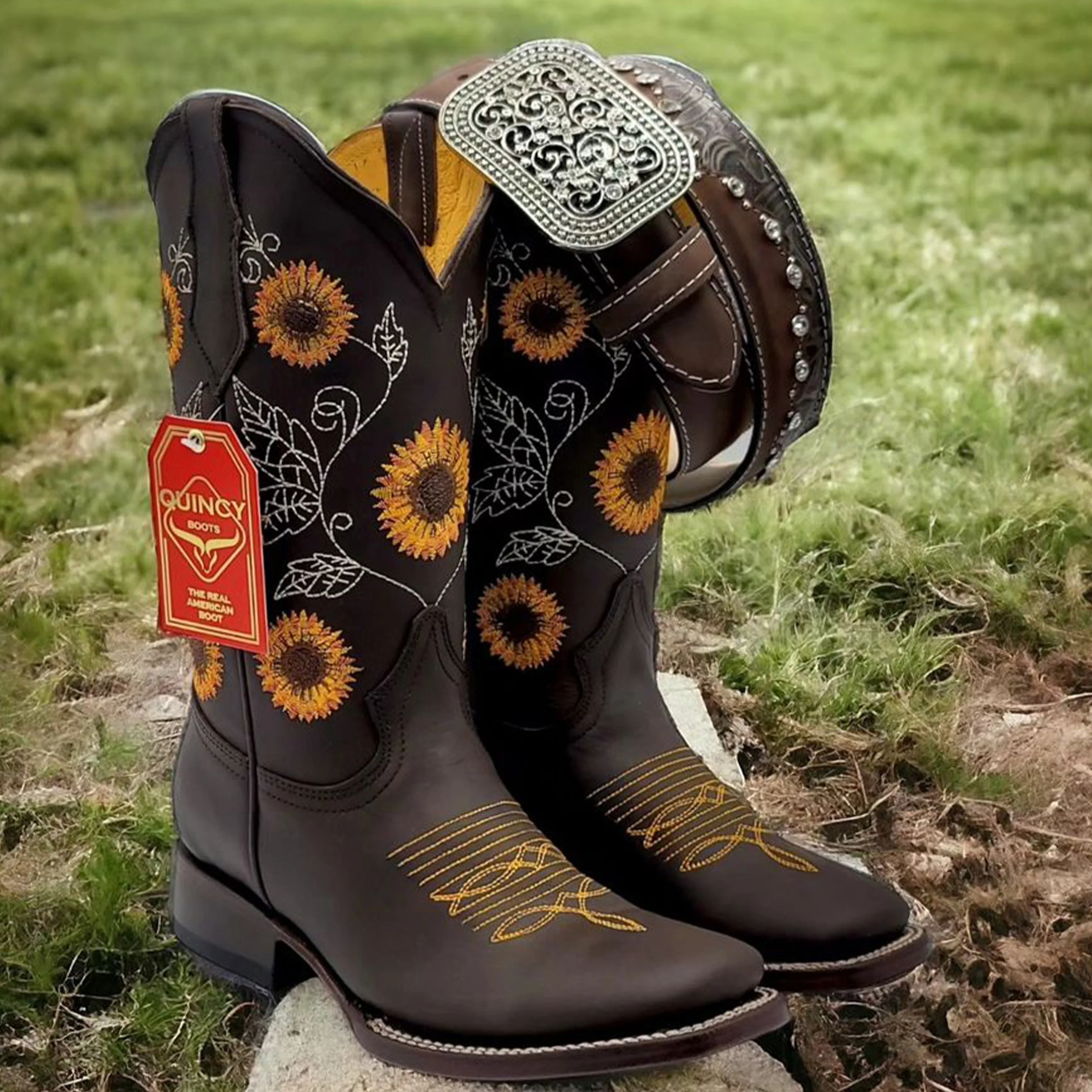 Women's Sunflower Cowboy Boots - Image 4
