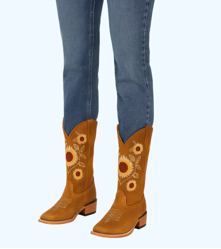 Kids Sunflower Square Toe Cowgirl Boots - Image 7