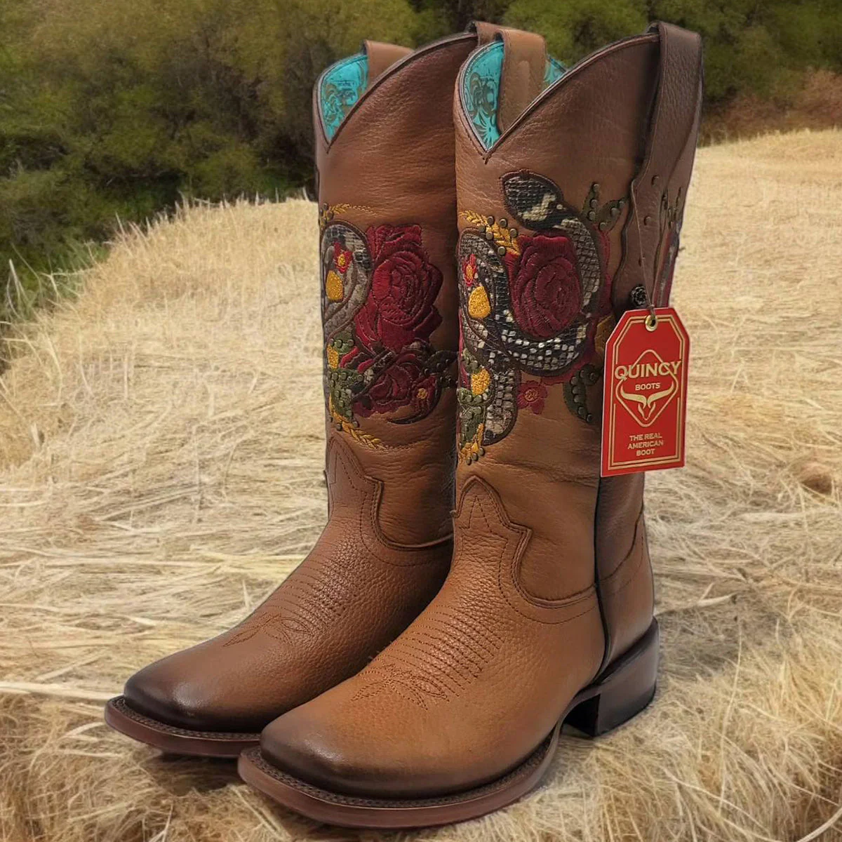 Snake On Red Rose Cowgirl Boots - Image 2