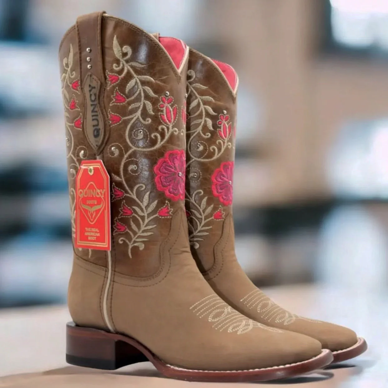 Tan Flowered Cowgirl Boots - Image 2