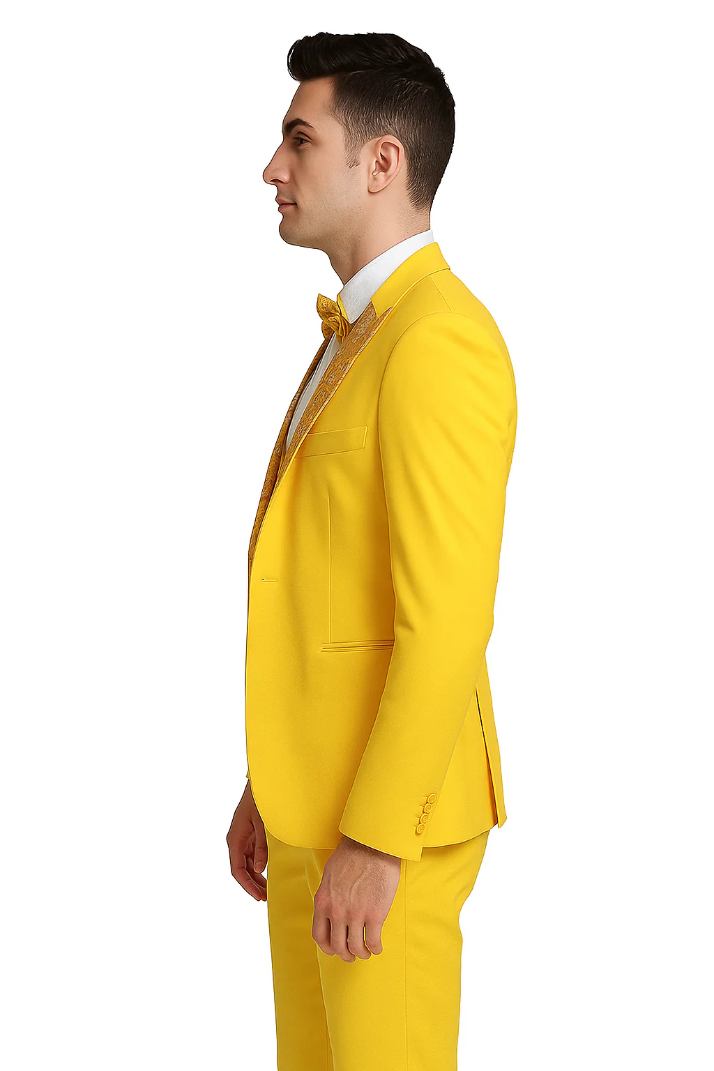 Radiant Golden Bloom Mens 3-Piece Suits with Floral Peak Lapel - Image 7