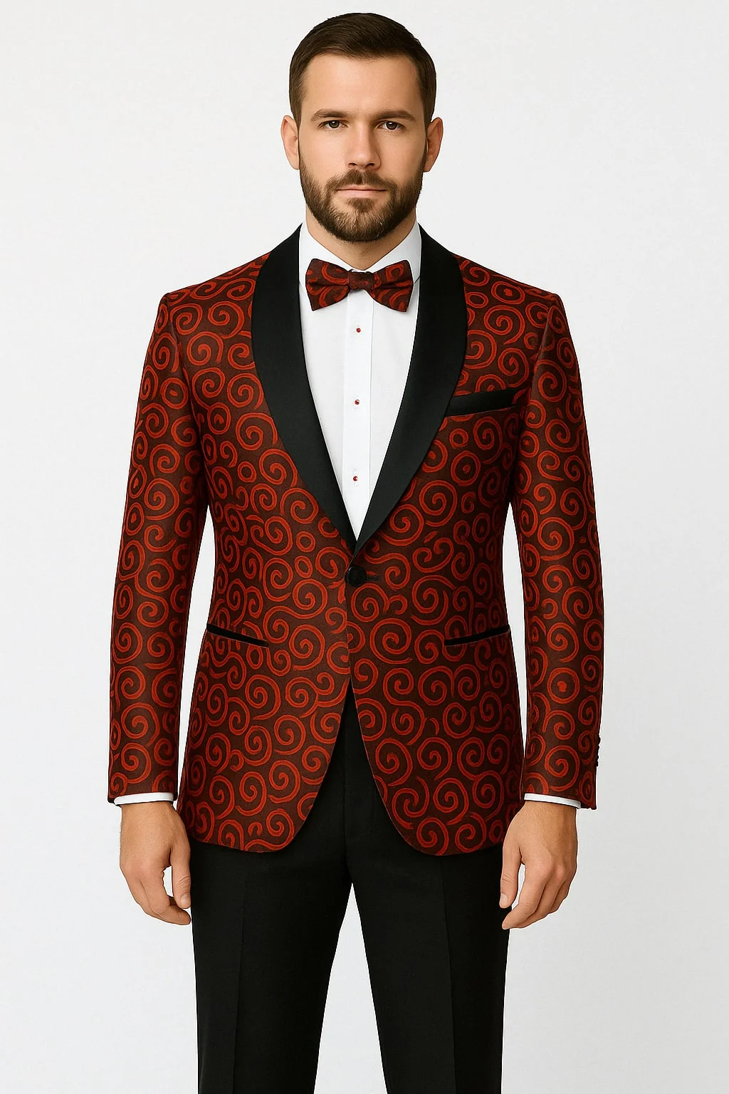 Red and Black Tuxedo Suit – Mens Formal Blazer with Satin Shawl Lapel