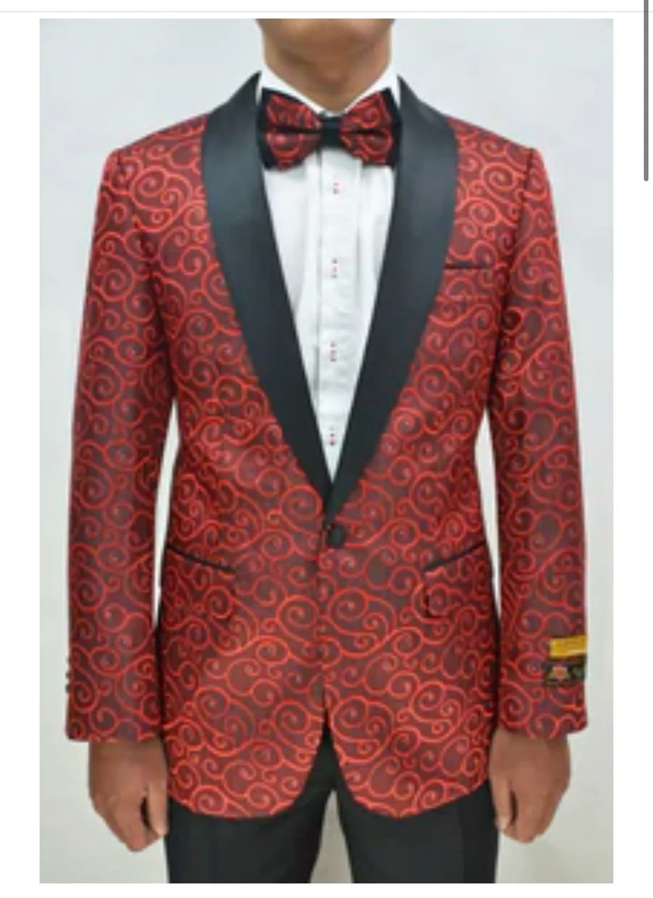 Red and Black Tuxedo Suit – Mens Formal Blazer with Satin Shawl Lapel - Image 3