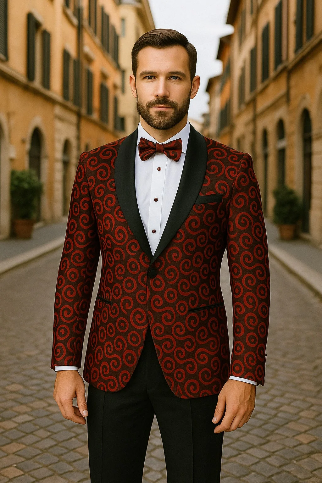 Red and Black Tuxedo Suit – Mens Formal Blazer with Satin Shawl Lapel - Image 4