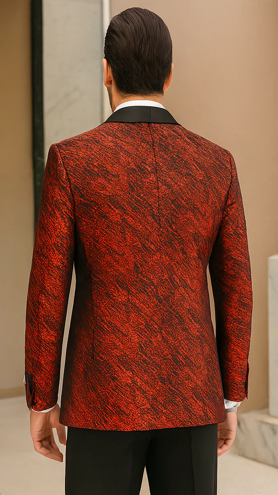 Red Double Breasted Rough Streak Pattern Satin Peak Lapel Stacy Adams Men's Jacket - Image 10