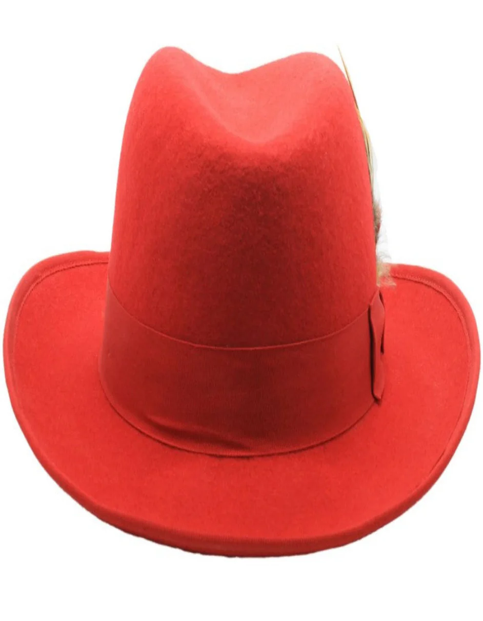 Red Dress Hat 1920s Fedora Style - Mens Classic Gangster Godfather Wool Dress Hat in Red - Image 2