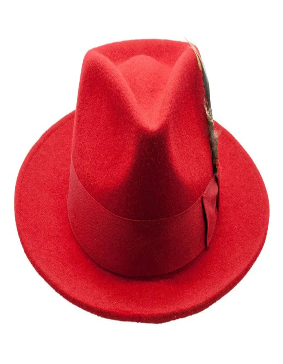 Red Dress Hat 1920s Fedora Style - Mens Classic Wool Fedora Dress Hat in Red - Image 2