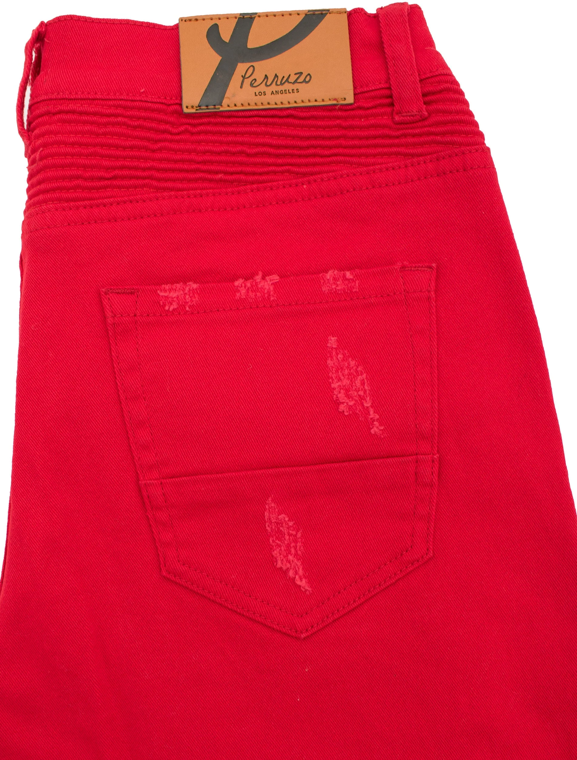 Distressed Moto Jeans  in Red color - Image 3