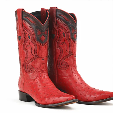 Red Ostrich Boots Pointy Toe - Image 2
