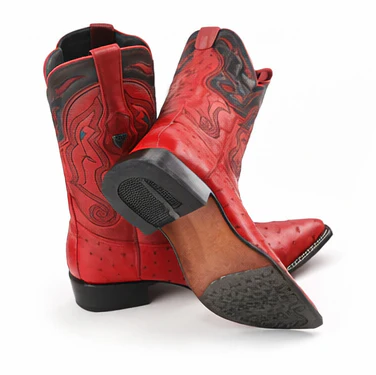 Red Ostrich Boots Pointy Toe - Image 6