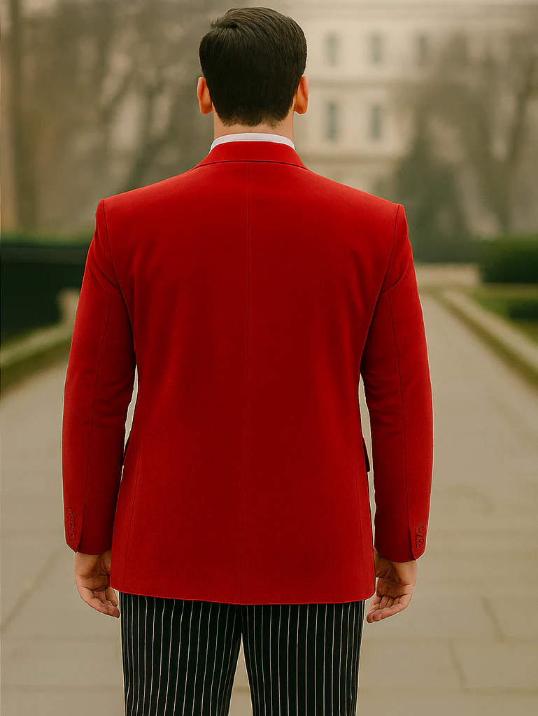 Red Velvet Roderick Smoking Jacket – Luxurious Men's Wear - Image 2