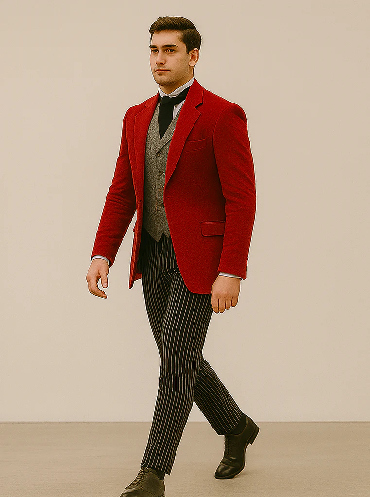 Red Velvet Roderick Smoking Jacket – Luxurious Men's Wear - Image 6
